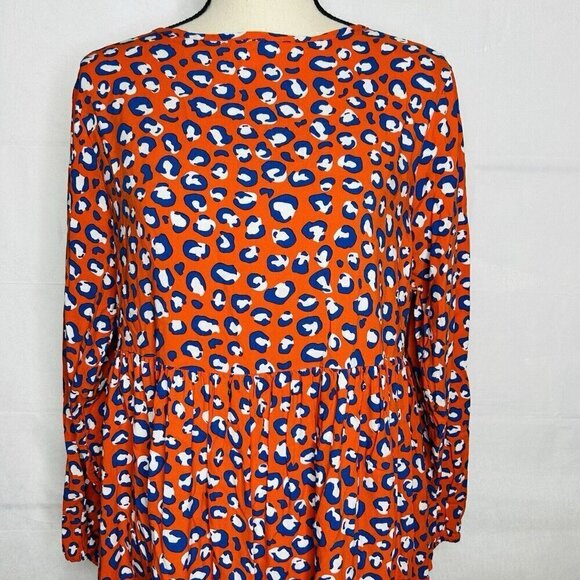 NWOT Graceatwood The Drop Fire Red Animal Print Tie Neck Dress Sz M - Picture 2 of 11